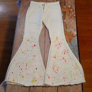 Peach Love, Super Flair Jeans w/ Splatter Pattern on Flair